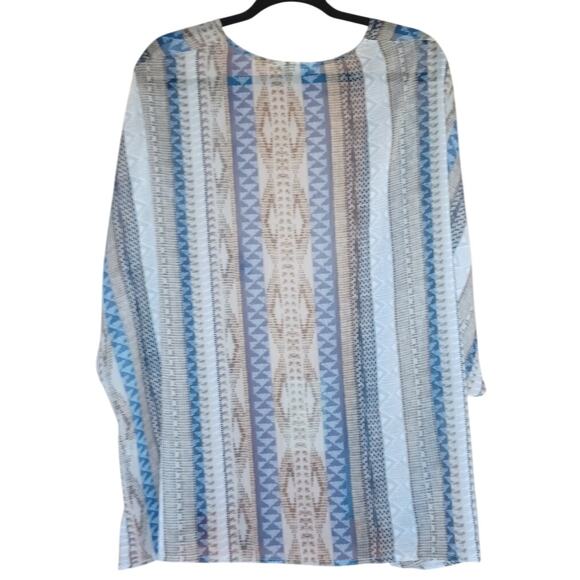 Christopher & Banks Sheer Kimono Women's Small Blue Beige Geometric Design - Picture 2 of 7